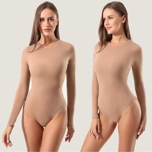 Pumiey Elegant Tan Long Sleeve Bodysuit